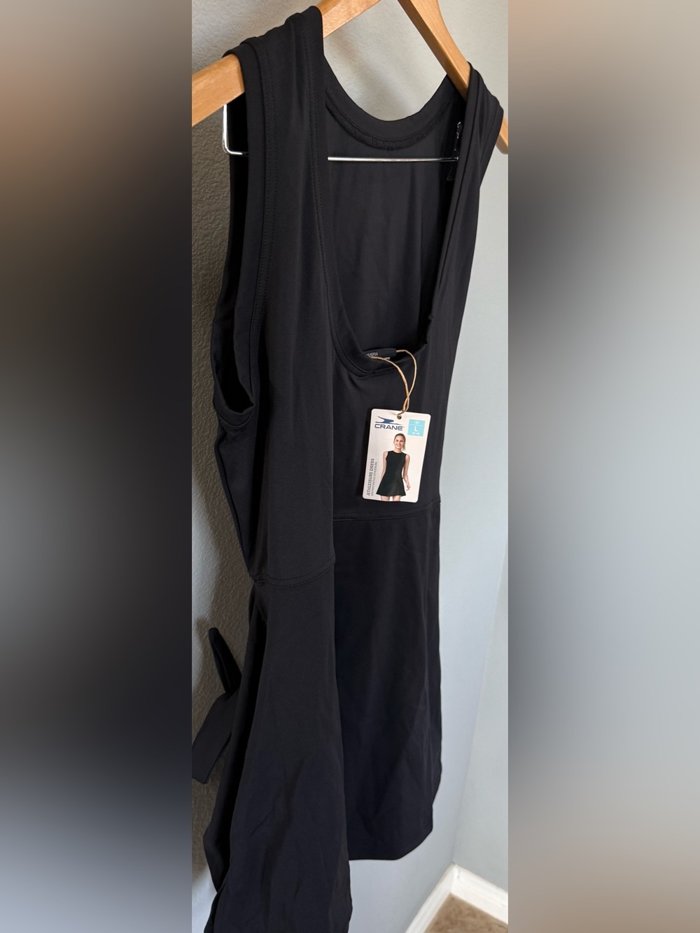Crane Athleisure Dress | Large 12‑14 | Black | Tie Waist | NWT | Pickleball/Tenn - Picture 7 of 14